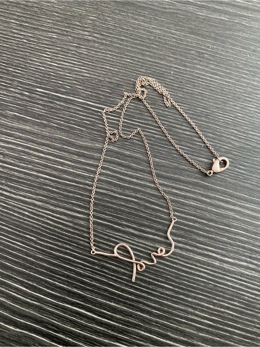 Delicate silver tone 'Love' Script Necklace